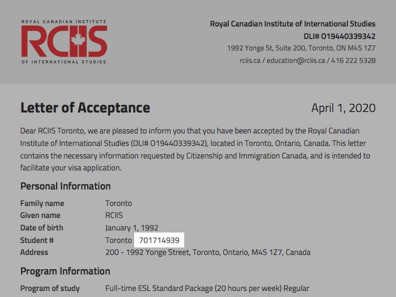 Letter of Acceptance (LOA)